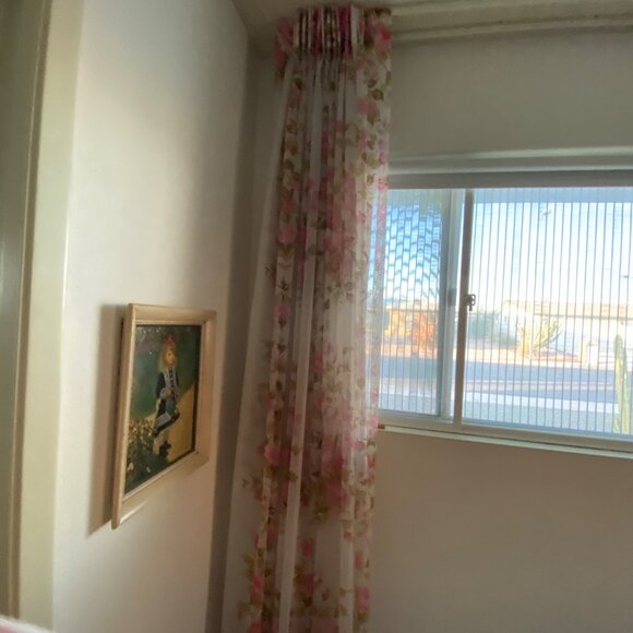 Vintage 50s Drape Curtain Weighted Corners Floor Length Gauzy White Rose 48"x96" - Picture 5 of 7